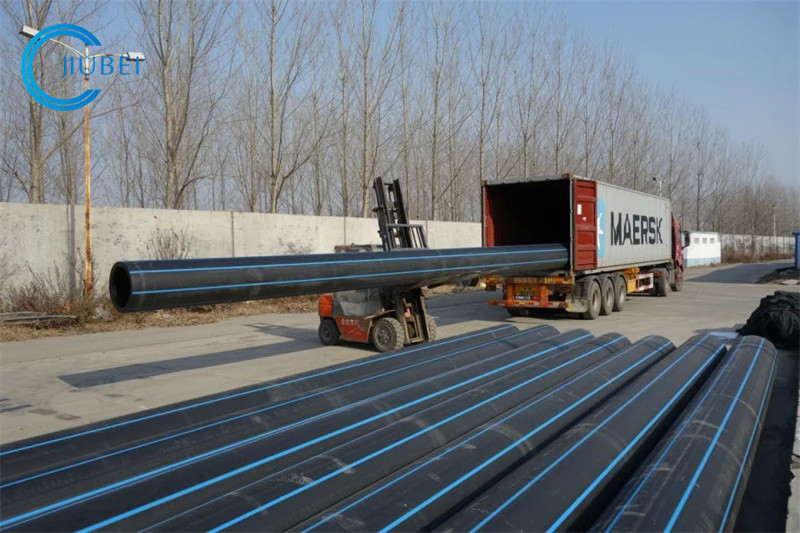 Black With Blue Strips Dredging HDPE Pipe For Customized Thickness And Steel Flange Connection
