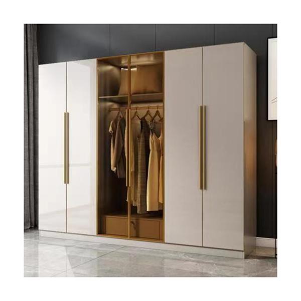YALIG Wooden Wardrobe with Matte Lacquer Painted Finish and Glass Door Bedroom