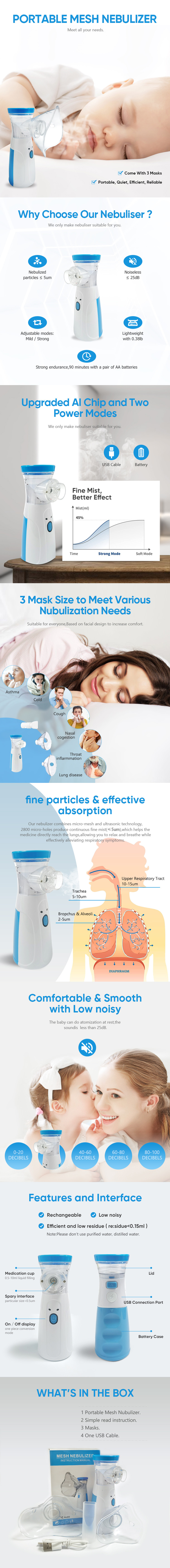 Medical Supplies Portable Mesh Nebulizer Travel Home Use Mini Handheld Steam Inhaler Mesh Nebulizer Portable Nebulizador