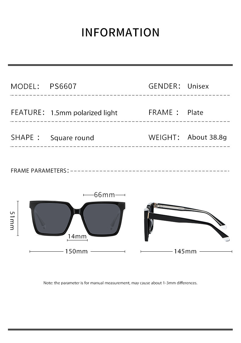 UV Blocking Square Acetate Sunglasses Large Frame Polarized Impact Resistant