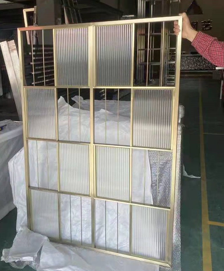 Stainless steel frame gold and glass room divider interior decoration
