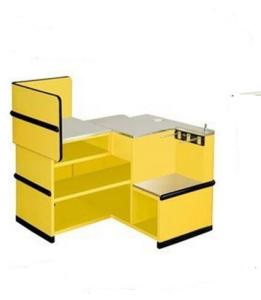 Quality Yellow Supermarket Metal Express Checkout Counter Cash Register Table With Hooks wholesale