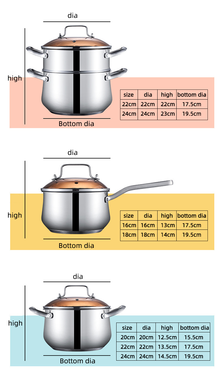 Factory Kitchen 304 Stainless Steel Steamer Pot Soup Pot Milk Pot Cooking Ware With Lid