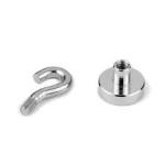 Black rubber coated pot magnet with hook, POTN03-40A
