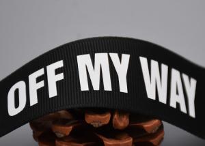 Quality Clothing Custom 20mm Black Polyester Webbing White Logo Screen Printed Labels wholesale