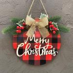 30cm Rustic Wooden Merry Christmas Wreath Merry Christmas Buffalo Plaid
