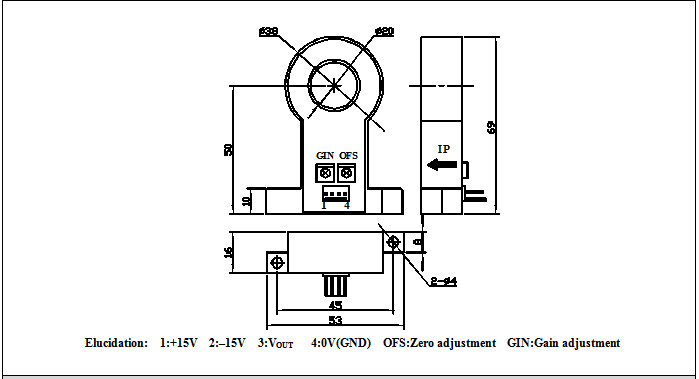 Open Loop Type Hall Effect Current Transducer 500A Input 20mm Diameter