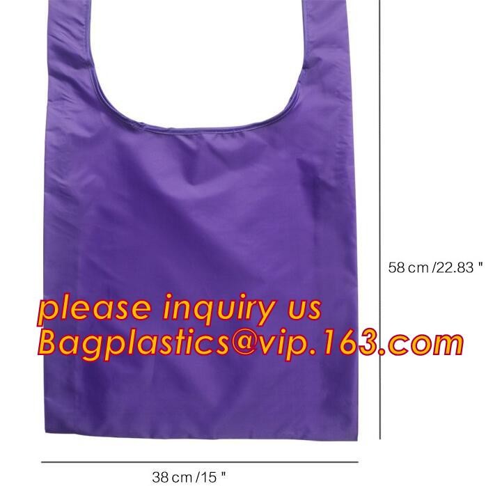 Recycled Foldable Nylon Polyester Tote Bag with logos polyester shopping bag Custom advertising handle non woven bag PAC