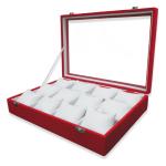 Faux Suede Jewelry Display Trays 12 Watch Pillow Tray With Easy View Glass Top