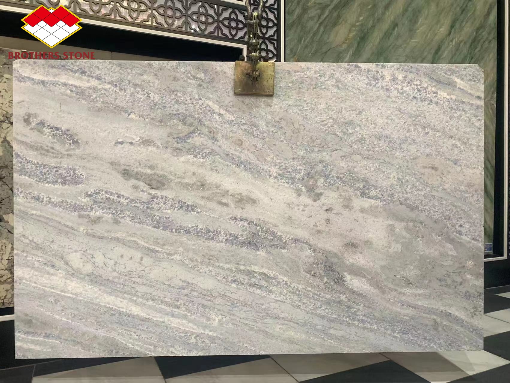 Big Slab Backlit Calcite Azulata Brazil Diamond Blue Crystal Marble Sheet Wall Slabs