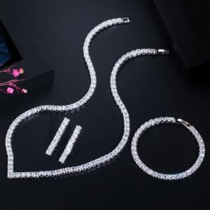 Quality White Gold Color Luxury Bridal CZ Crystal Necklace and Earring Sets Big Wedding Jewelry Sets For Brides wholesale