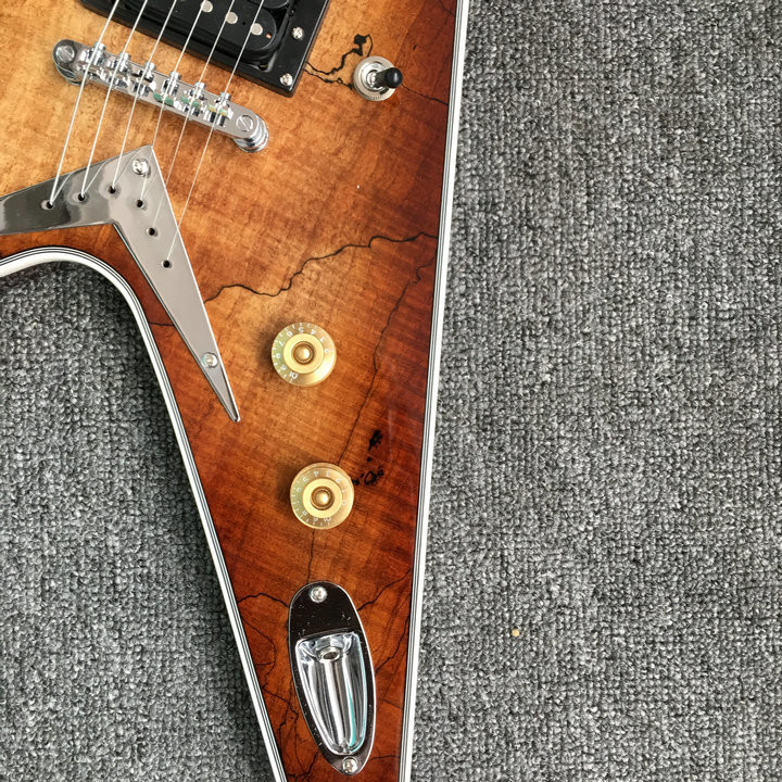 Emerald natural Flying V Electric Guitar China OEM Custom Body flying v guitar& Kits