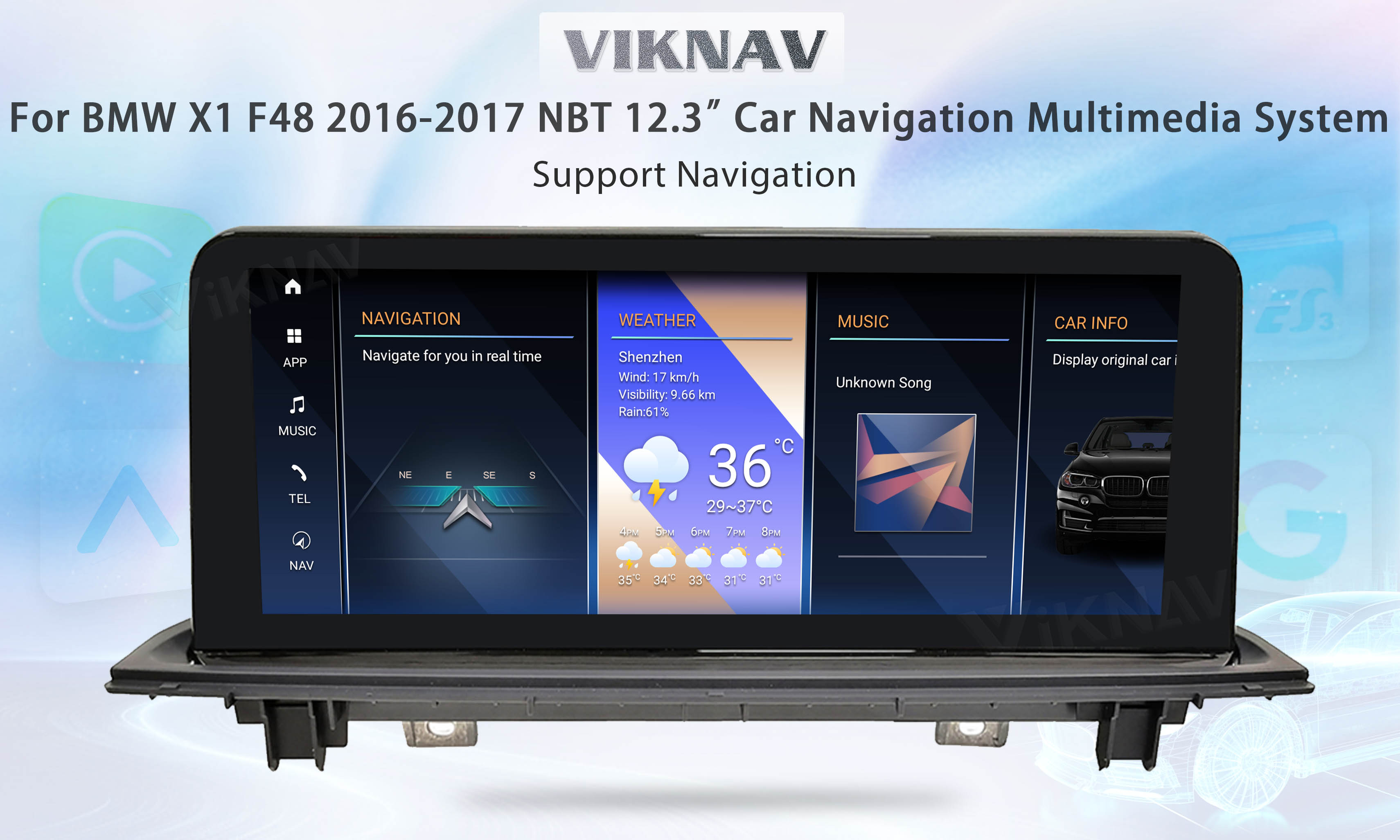 Viknav 12.3 inch Car Radio For BMW X1 F48 2016-17 NBT System Wireless Multimedia Player GPS Navigation Android Auto