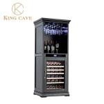 Glass Wine Cellar Refrigerator Electric Wine Cooler Black Wooden Shelves Kitchen