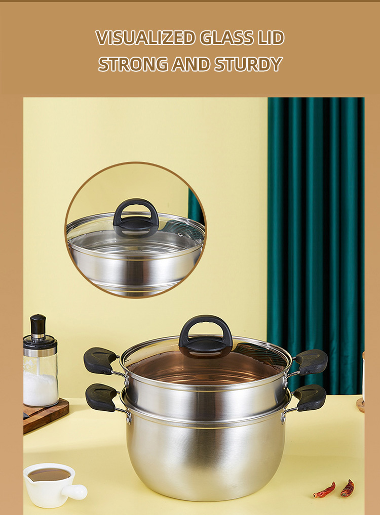 Factory Price Silver Two Layers Stainless Steel Saucepot Food Steamer Pots Soup Pot With Glass Lid