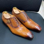 Mens Patent Leather Shoes Low Heel Mens Pointed Toe Dress Shoes With Faux Snake