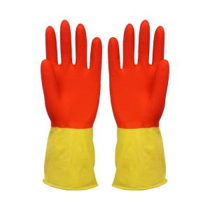 Quality Bi-Color High Latex Content Soft Flocklined Rubber Gloves , Kitchen Dishwashing Gloves wholesale