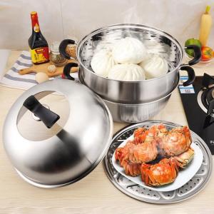 Quality Amazon Hot Selling Silver 2 Layer Cooking Steamer Stainless Steel Steamer Pot With Steel Lid wholesale