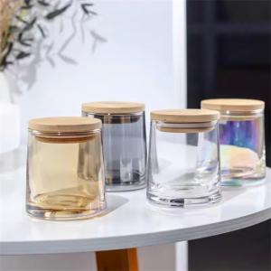 Quality Custom 10oz 300ml Colorful Glass Candle Cup Vessels Clear Glass Candle Jars Luxury With Lid Cover wholesale
