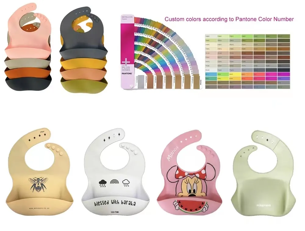 Non Toxic Baby Tableware 75g Silicone Feeding Bib Adjustment