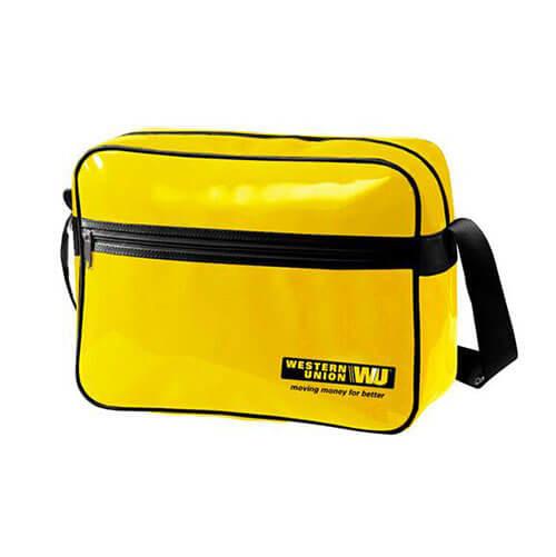 Durable Custom Messenger Bags , Yellow PVC Shoulder Sling Bag with Cardboard