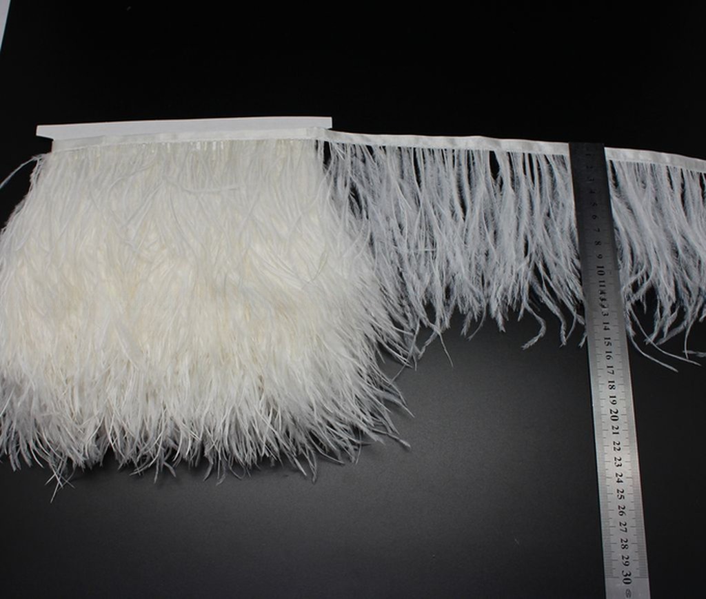 Party Decoration Ostrich Feather Fringe Trimming with Satin Ribbon Tape 13-15cm