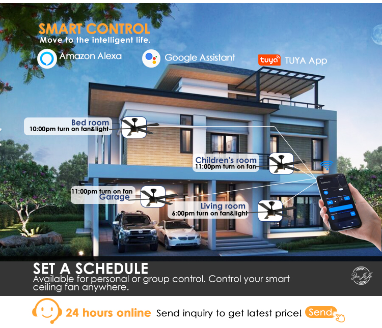 1stshine Decorative Ceiling Fan with Light 6 Speed Remote Control and 10-Year Motor