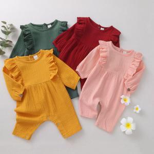 Quality hot sale beige flutter sleeve muslin cute baby girls romper baby clothes wholesale