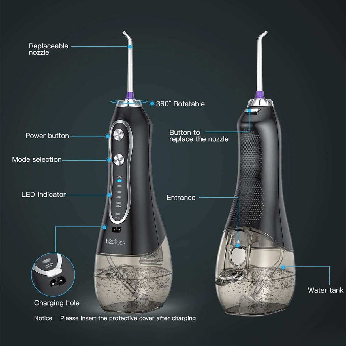Electric Water Flosser Portable Rechargeable Waterproof For Home And Travel