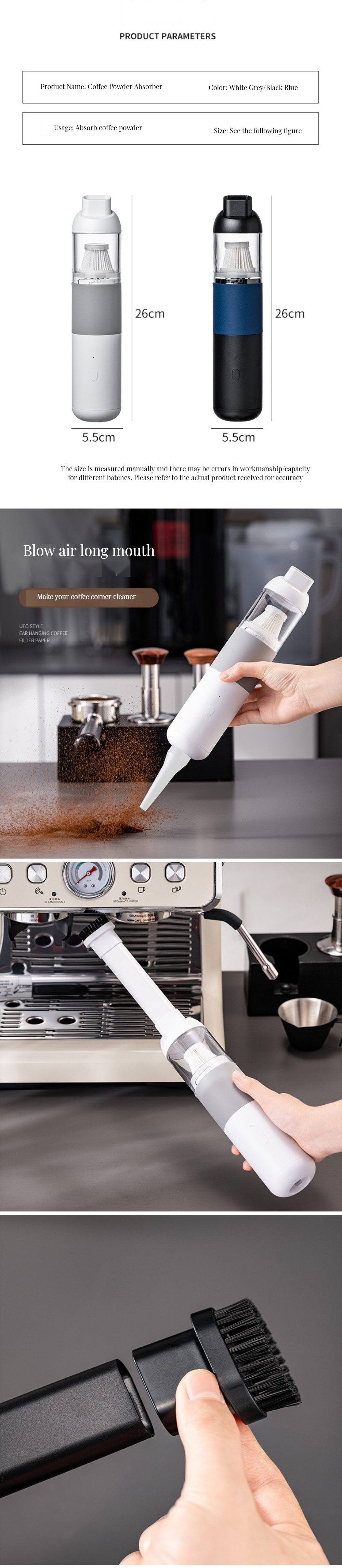 Sustainable Desktop Cleaner for Baristas Compact Wireless Charging Coffee Powder Vacuum