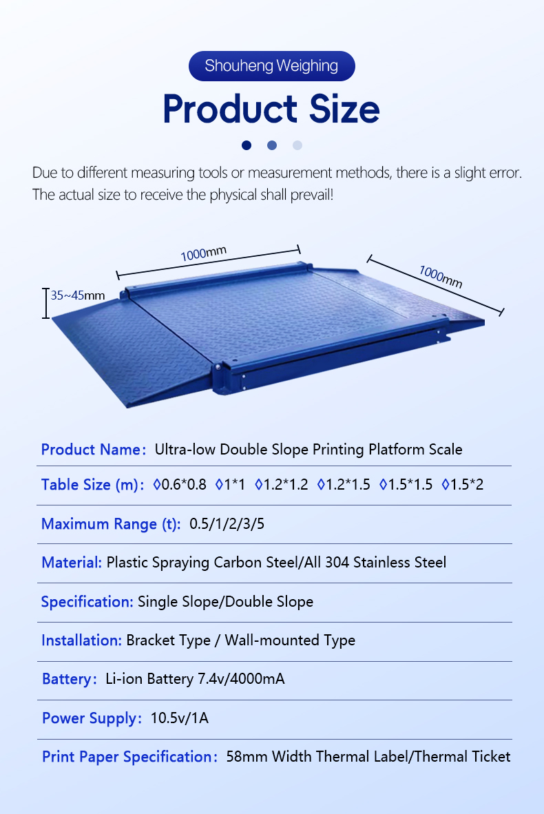 SOHE 600*800mm 500KG Carbon Steel Ultra Low Platform Scale Division 0.2KG Double Ramp