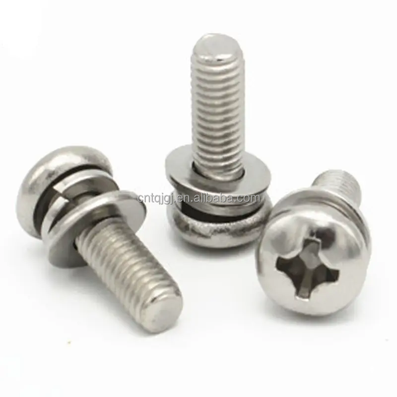Stainless Steel SUS 304 316 316L Plain Finish Cross Recessed Pan Head Sems Screw DIN7985 M3 M4 M5 with ISO Certification