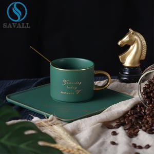 Quality Modern Luxury White Porcelain Cups And Saucers Round Gold Inlay Colored wholesale