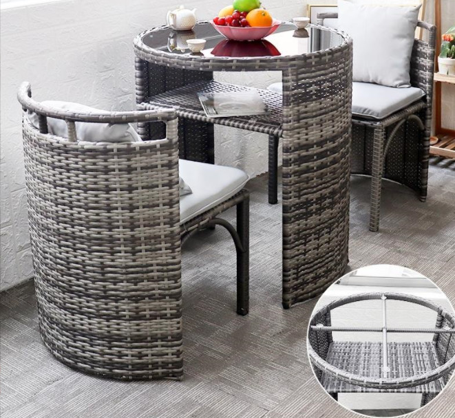 Patio Rattan Dining Table Set Luxury Garden Restaurant Chair Furniture