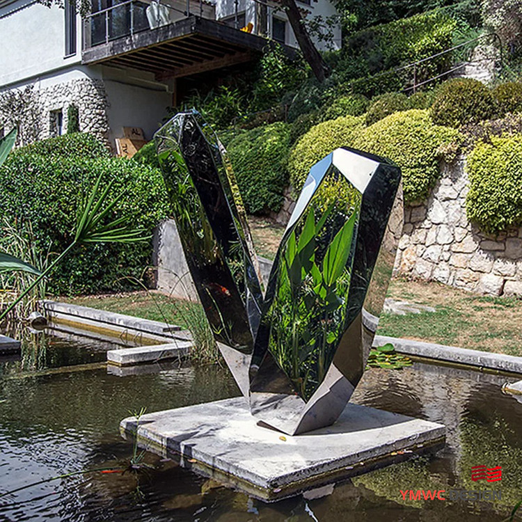Stainless Steel Stone Shaped Park Decoration Sculpture Customizable Metal Mirror Sculpture