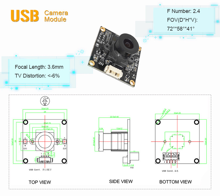 5MP 1080P HD USB2.0 with led light camera module