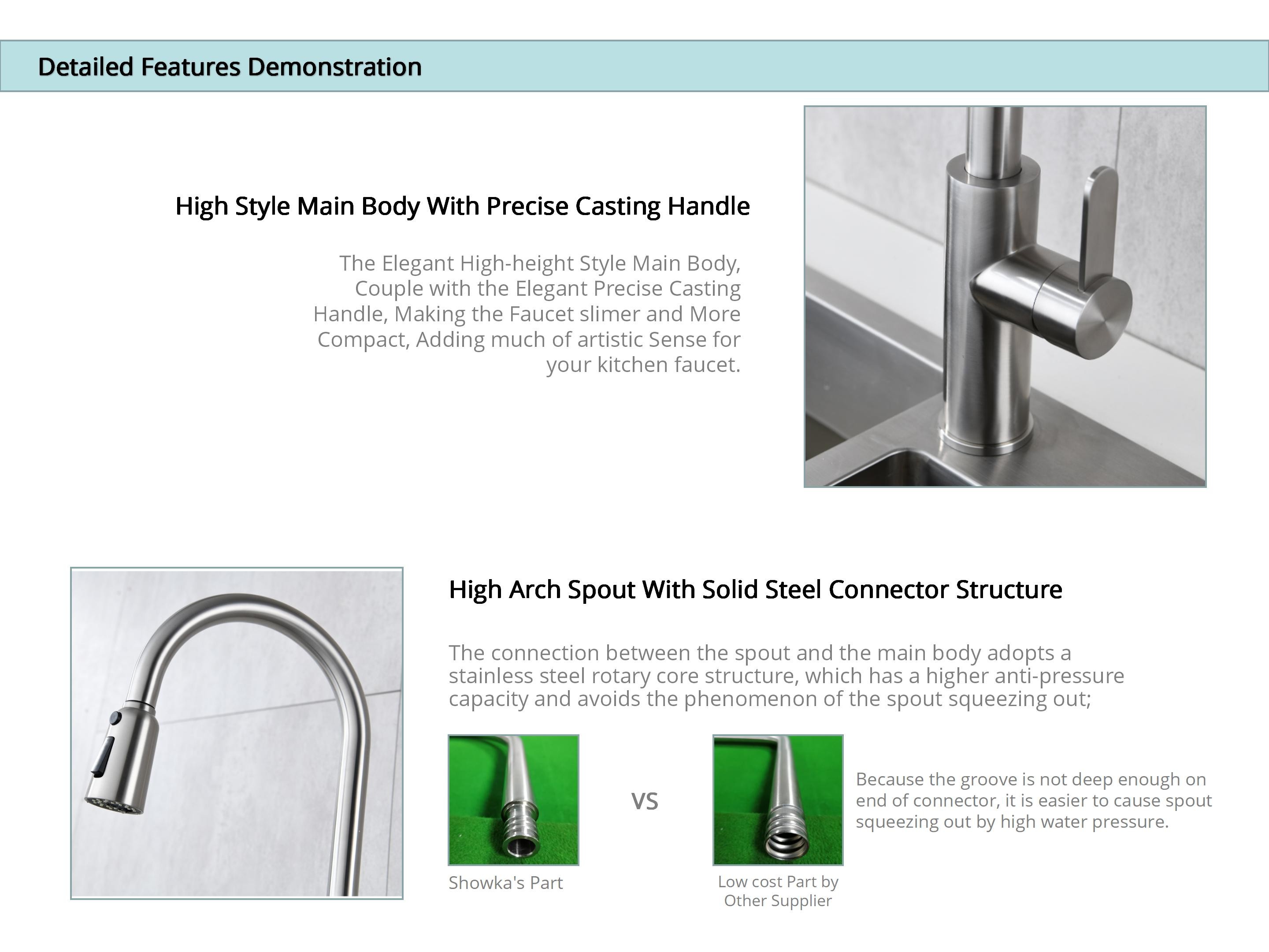 CUPC 18/10 Stainless Steel Kitchen Water Faucets With Extendable Hose