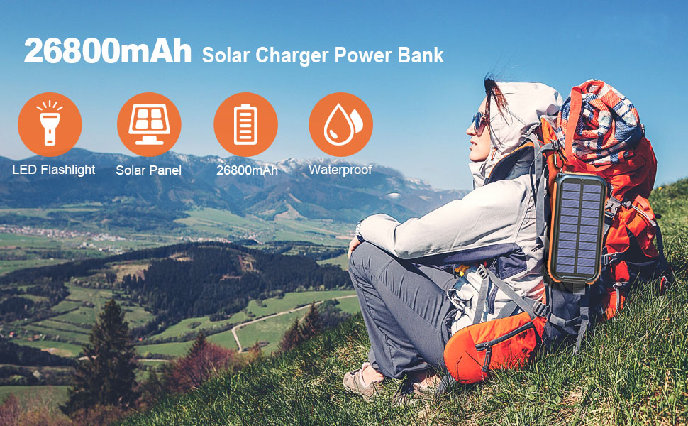 Dynamo Waterproof Portable Solar Charger / Power Bank 26800mAh UN38.3