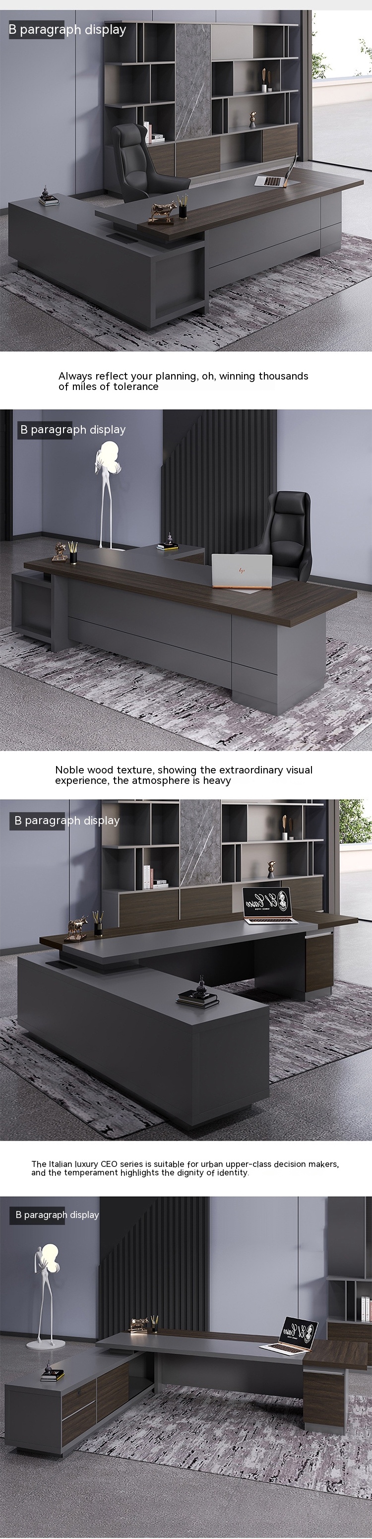 Luxury Modern Wood Design Executive L-Shape President's Desk for Office Furniture