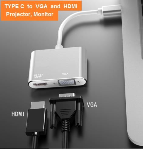 Silver / Grey Computer Accessories Type C To HDMI VGA Adapter