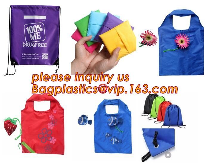 Recycled Foldable Nylon Polyester Tote Bag with logos polyester shopping bag Custom advertising handle non woven bag PAC