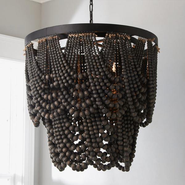 Wooden Bead Chandelier Creative American Bedroom Sample Room classical