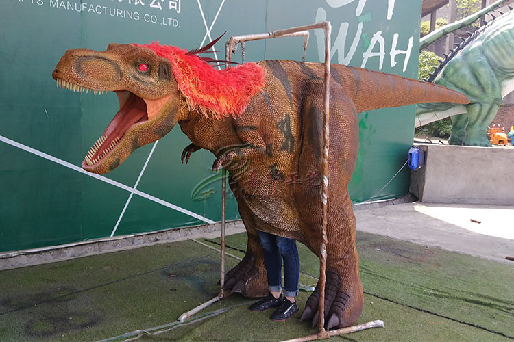 Red Hidden Manual Operation Lifelike Dinosaur Costume Adults Rain Resistance