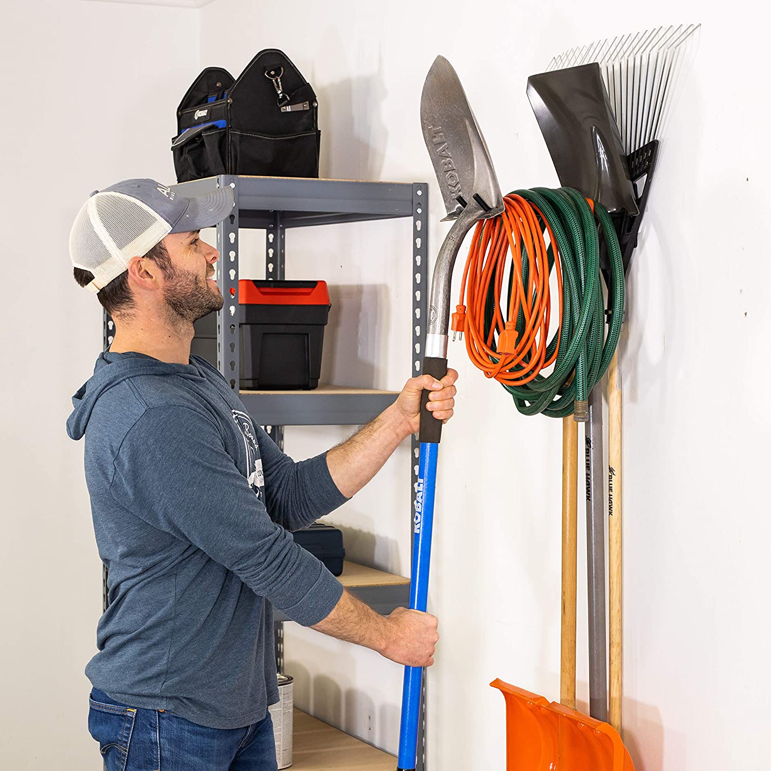 Convenient Wall Mounted Shovel Organizer for Long Handled Tools and Garden Equipment