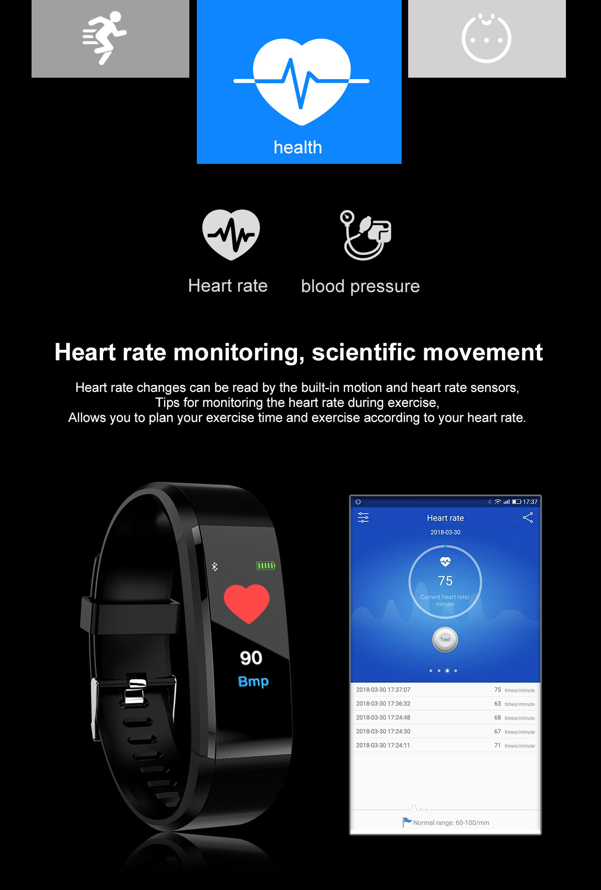 NFC BLE 115 Plus Smartwatch Blood Pressure Wristwatch Bracelet Electronics