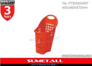Quality Supermarket / Grocery Store Plastic Shopping Baskets With Three 2.5 Inch PU Wheels wholesale