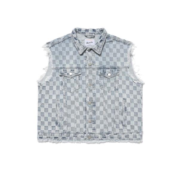 Cheap                  Fall Plaid Denim Sleeveless Men&prime; S Cardigan Vest              for sale