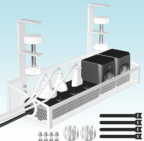 Powder Coated Cable Cord Tray Desk Wire Management with Adhesive Mount and Wall Mount