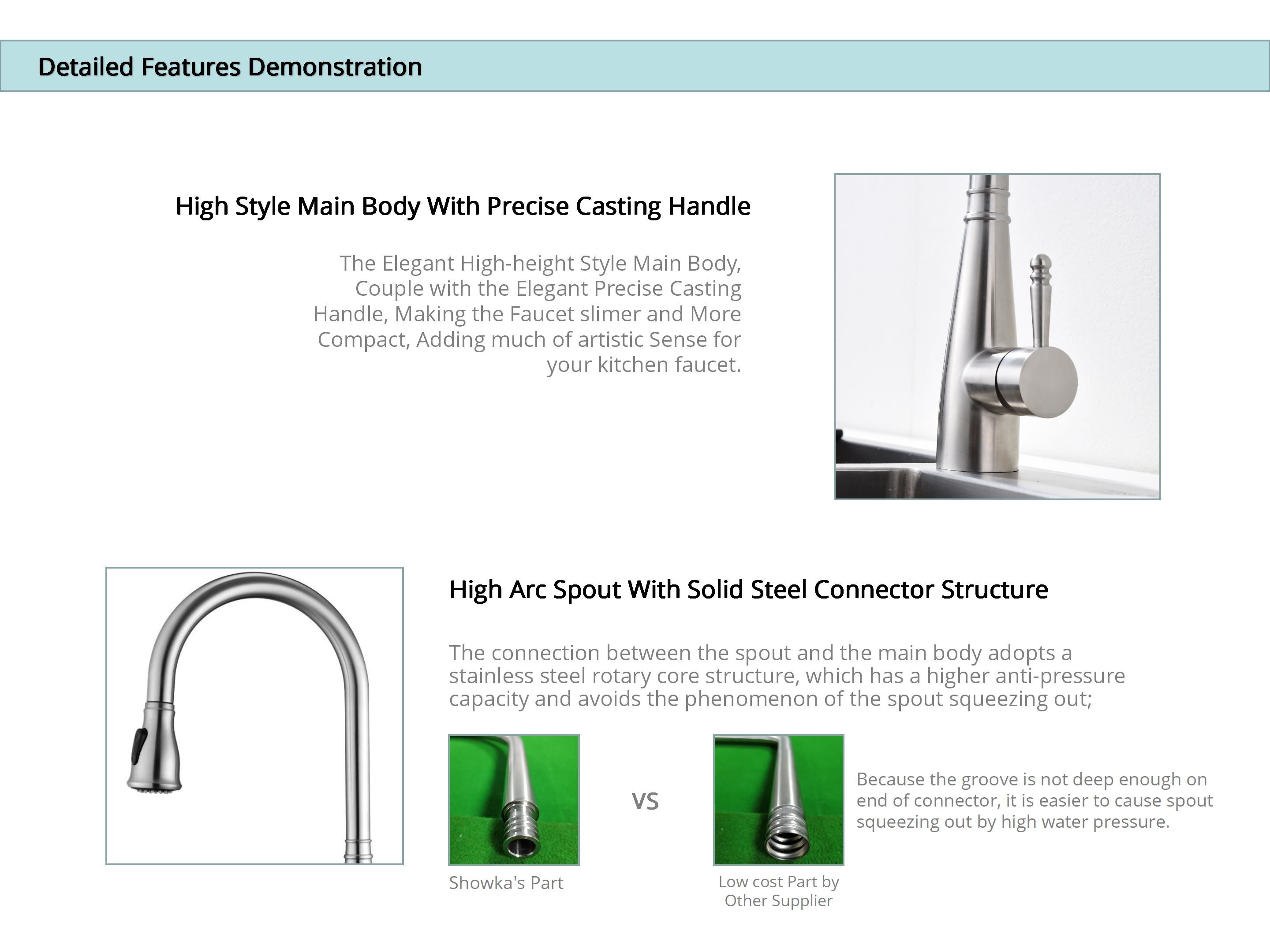 High Arc Gooseneck Kitchen Tap Extendable Spray Head Sink Faucet