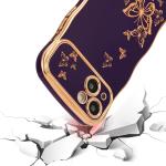 iPhone 13 girl phone case, curly wave frame, luxury plated butterfly pattern,